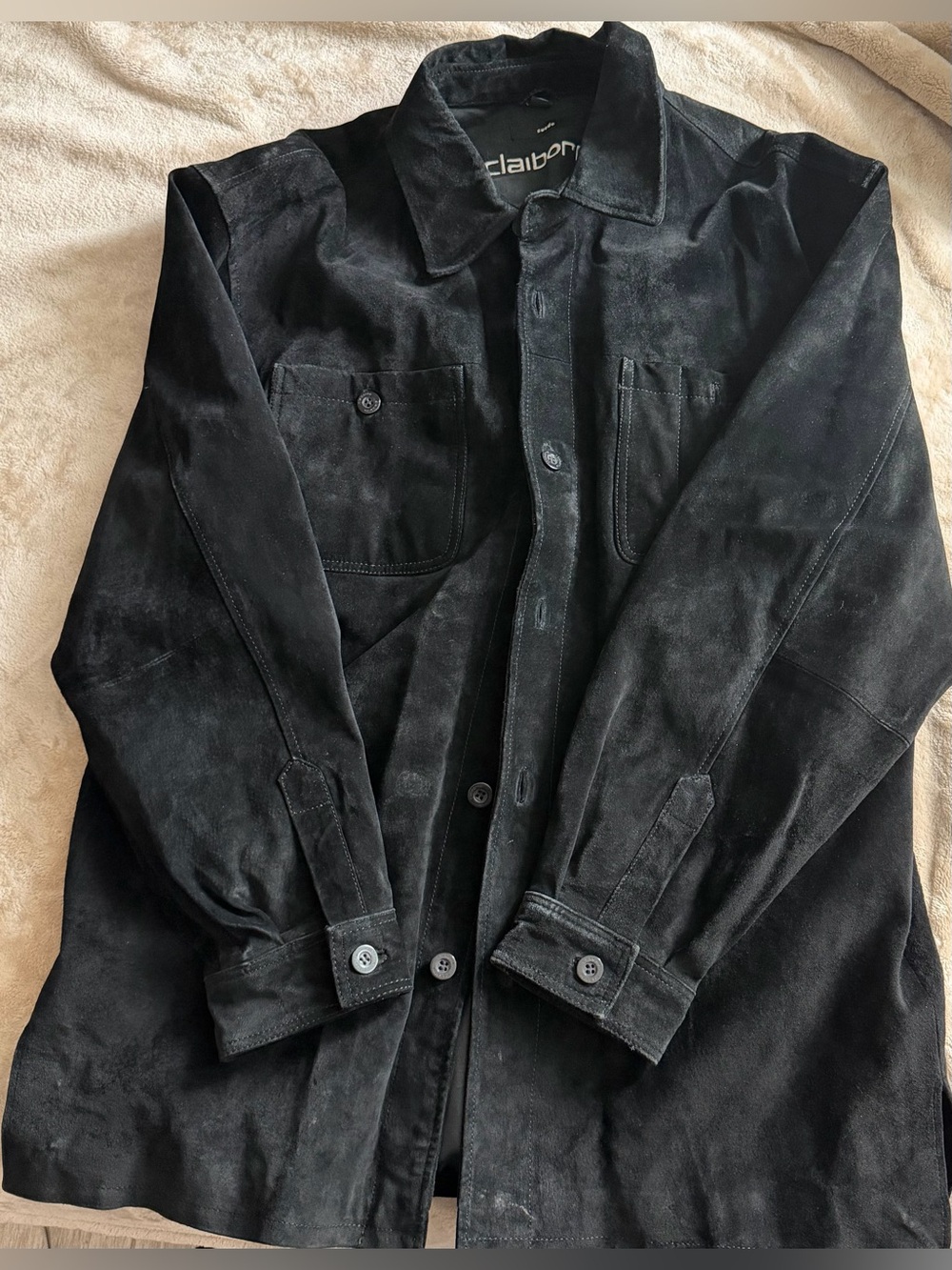 Claiborne Black Leather Shirt Jacket Size Large